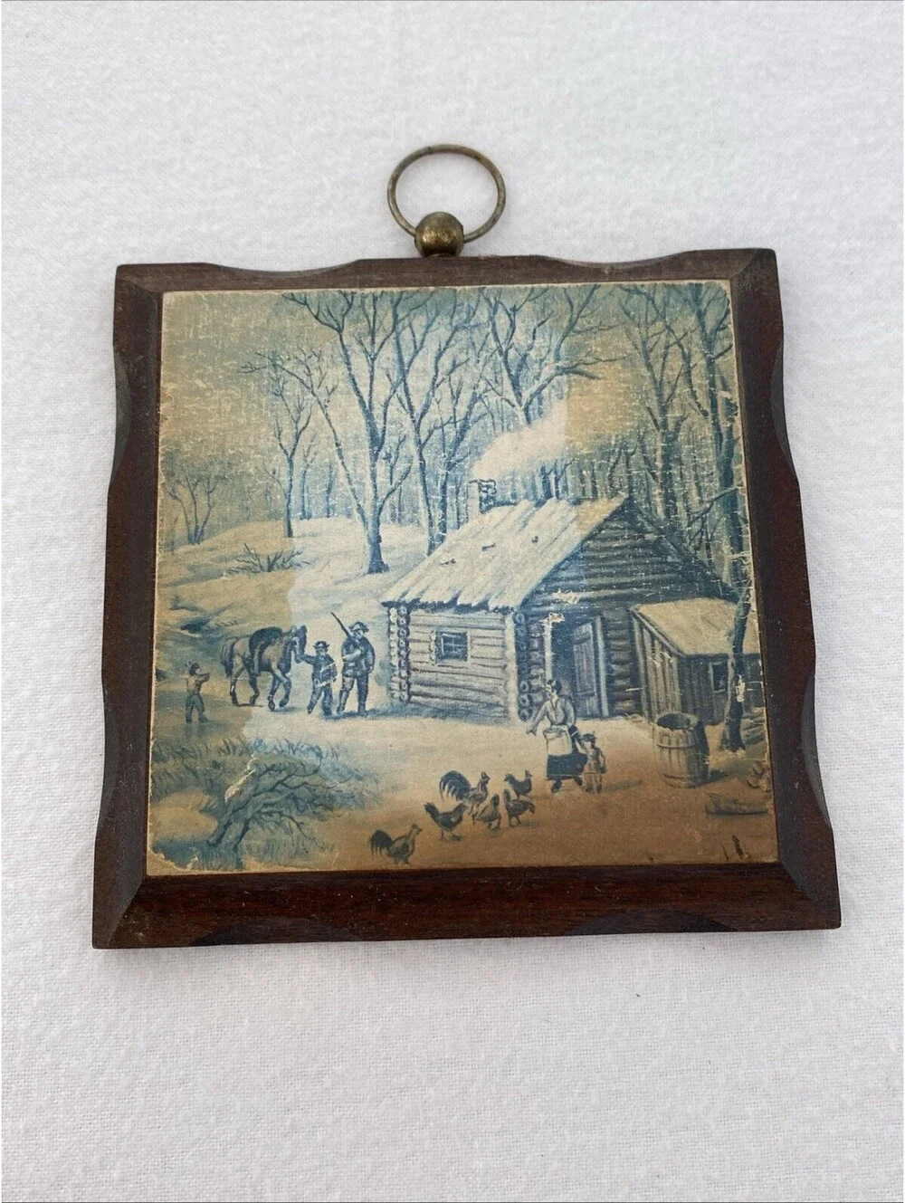 Vintage Mini Wall Plaque Home in the Wilderness 5x5 Brown Snowy  Woods